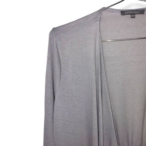 Retro-ology Womens Cardigan Sz Large Grey Long Open Front Asymmetrical Lightweig - Picture 7 of 11